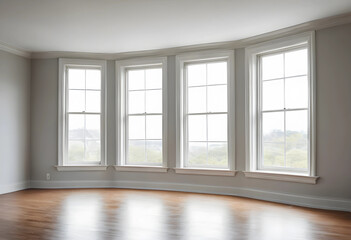 Fototapeta premium Empty bright interior with four large windows