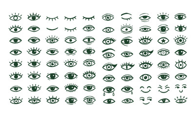 Fototapeta premium Cartoon comic eyes expressions set hand drawn facial features illustration