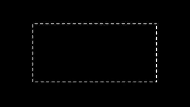 Dotted line rectangle frame animation on transparent background. Animation of a dotted line path from left to right point. border frame dotted line animation. 4k video with Alpha Channel.