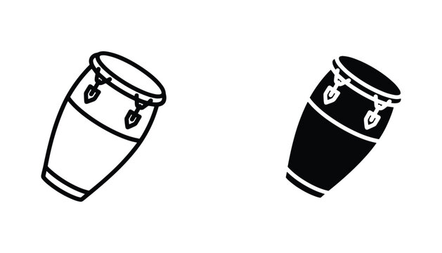 Conga drum vector icon isolated on white Black and white outline line art and solid glyph silhouette