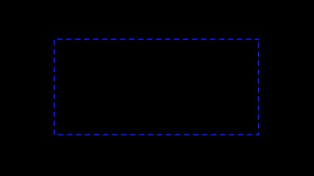 Dotted line rectangle frame animation on transparent background. Animation of a dotted line path from left to right point. border frame dotted line animation. 4k video with Alpha Channel.