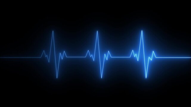 Neon glowing Heartbeat Animation Heartbeat icon animation on neon glowing Abstract neon heartbeat signal icon on the black, background animation This is an electrical activity of heart. 4k video