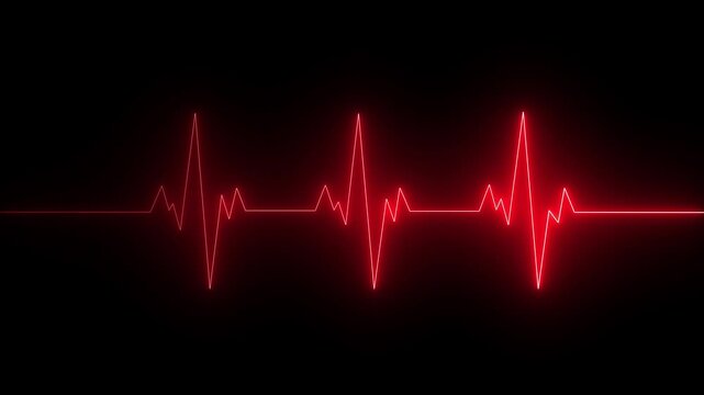 Neon glowing Heartbeat Animation Heartbeat icon animation on neon glowing Abstract neon heartbeat signal icon on the black, background animation This is an electrical activity of heart. 4k video
