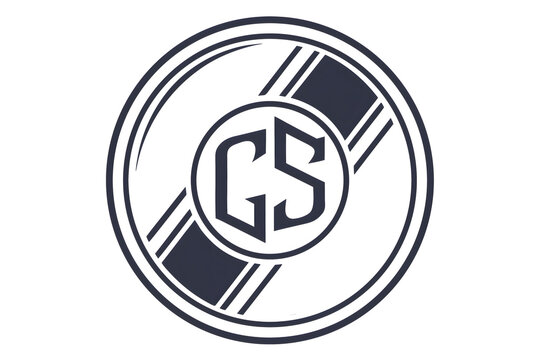 Circular emblem design featuring initial letters GS inside central medallion surrounded by diagonal stripe pattern and concentric rings.