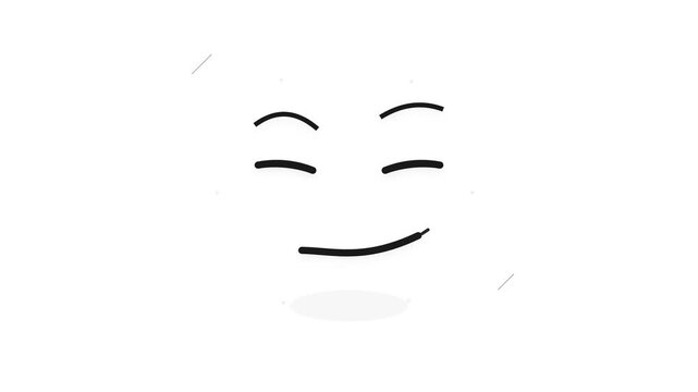 Minimalist black line art illustration of a smiling facial expression with closed squinting eyes and arched eyebrows on a clean white background for motion graphics and UI design.