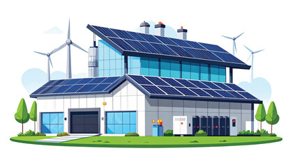 Obraz premium Modern Eco-Friendly Residential Home with Solar Panels Illustration