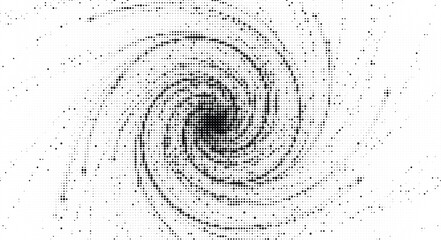 Abstract spiral galaxy halftone pattern black and white background design cosmic vortex element science art digital illustration graphic. © MDtanjit