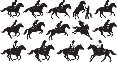 Naklejka premium Horse riders silhouettes. Equestrian sport graphics
