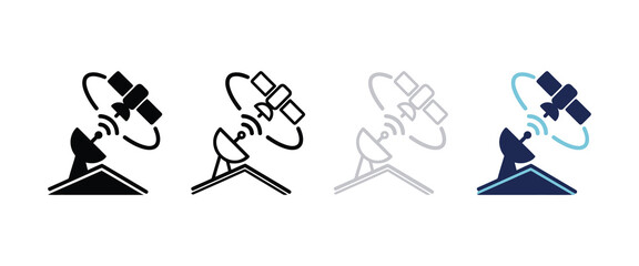 Obraz premium Four satellite dish and wireless signal icon variations