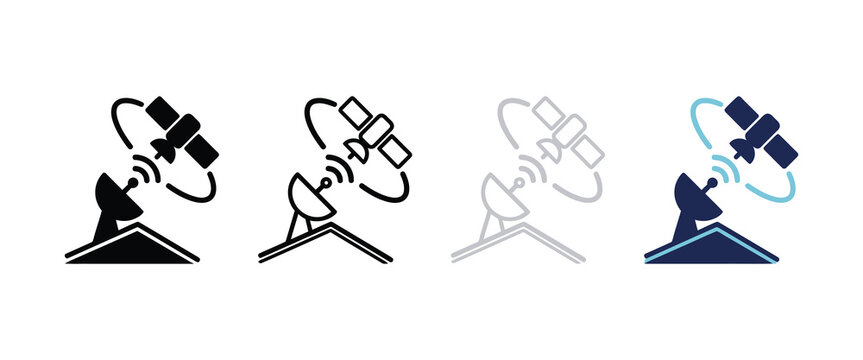 Four satellite dish and wireless signal icon variations
