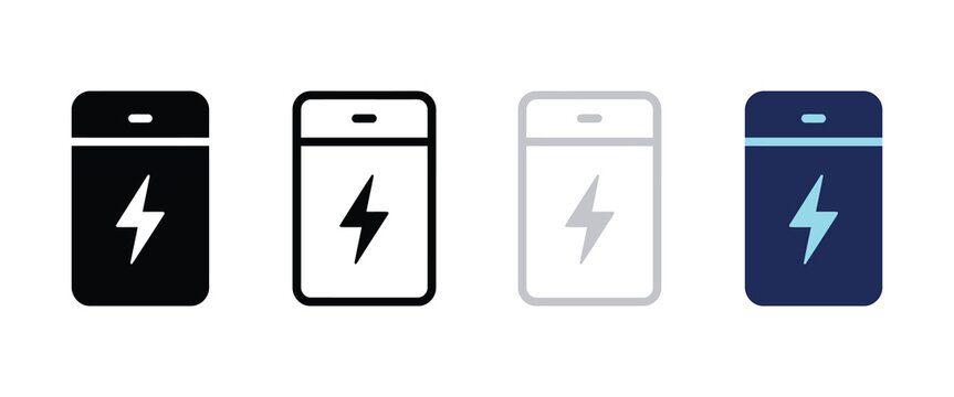 Four smartphone battery level and charging icons