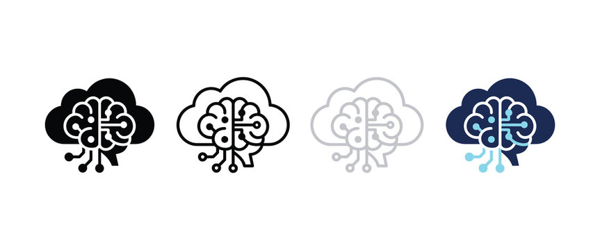 Four cloud brain icons for AI and cloud computing