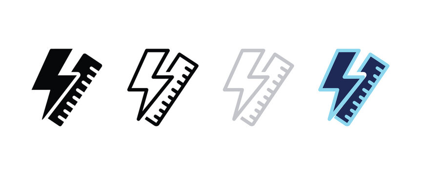Four lightning bolt and measuring tape combination icons