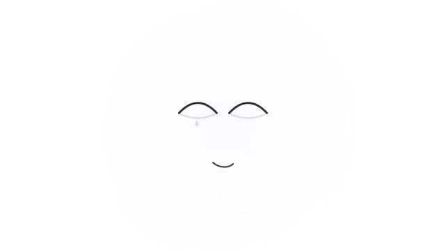 Minimalist conceptual illustration of a smiling face with closed eyes and a single blue teardrop on a white background, symbolizing happiness, relief, and emotional peacefulness.