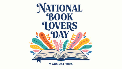 Obraz premium Colorful national book lovers day illustration with open vintage book