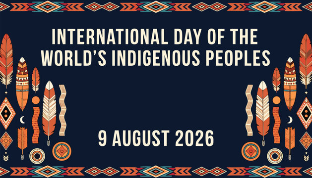 International day of the worlds indigenous peoples with decorative feather patterns