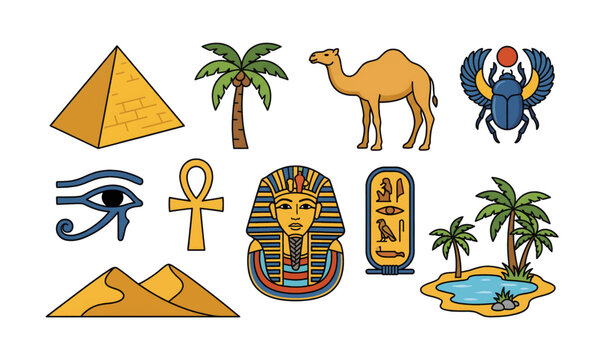 Collection of egyptian Pharaoh Head Icon Graphic.