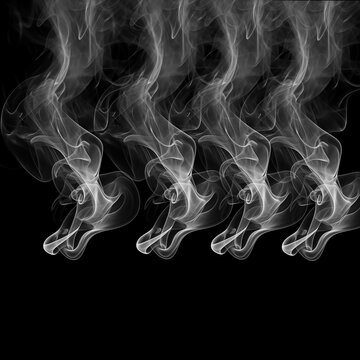 Rising White Smoke Plumes on Black Background &ndash; Abstract Wispy Overlay Set