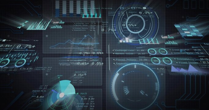 On refresh HUD pulsing, gauge spinning, bars rising, line rising, pie settling, values updating