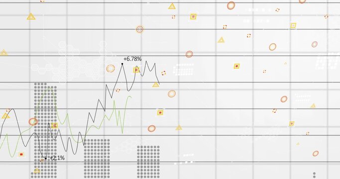 Dual line charts tracing from sketch stroke, dotted bars forming, markers drifting, showing trends