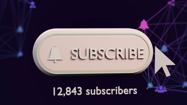 Subscribe button growing, tinting green as cursor entering right and clicking, updating subs