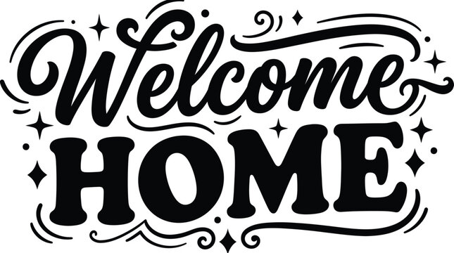 Welcome Home Hand Lettering Typography SVG | Elegant Homecoming Quote Design