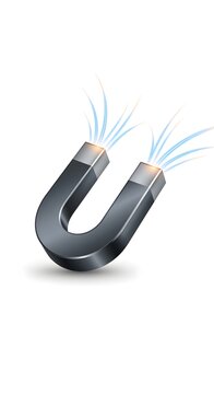 A creatively reimagined version of strong metal magnet icon with magnetic field lines subtly glowing, isolated concept, emphasizing style, visual interest, and refined wording.