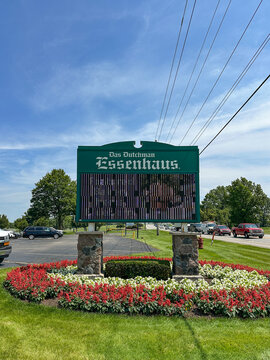 Sign for the famous Das Dutchman Essenhaus restaurant in Indiana Amish Country. Middlebury, IN USA - July 8, 2026