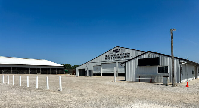 Shipshewana Trading Place Auction and Flea Market building. Shipshewana, IN USA - July 8, 2026