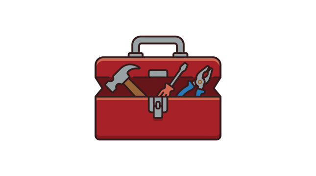 Red Toolbox With Tools Flat Vector Illustration On White Background