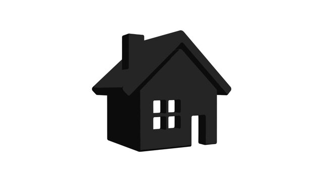 Black house shape with chimney and windows 3d rendering