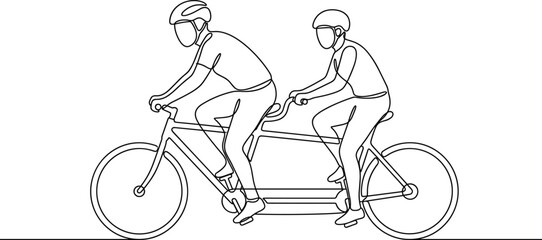 Obraz premium Continuous line drawing of two people riding a tandem bicycle.