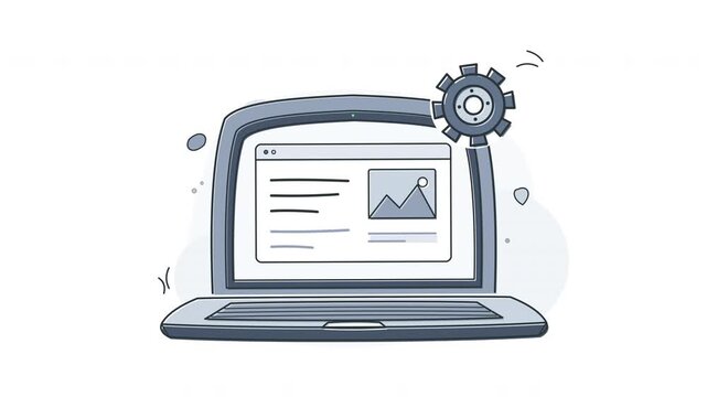 Computer Laptop IT Settings Gear Setup Hand Drawn Sketch Animation