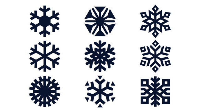 Set of black and blue snowflakes on white background
