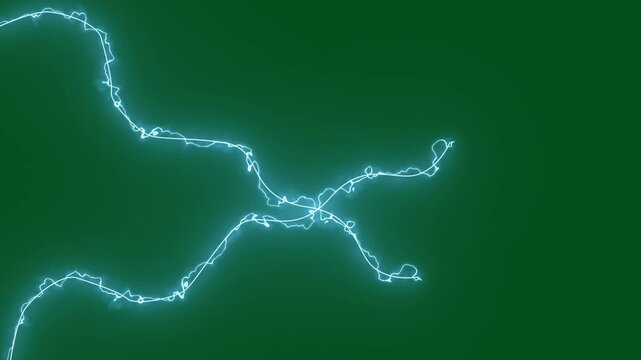 Powerful thunder electric bolt effects, electric thunder flashes FX animation with glowing bolts, dynamic animated electric lightning bolt overlay transition on green screen background. 4K