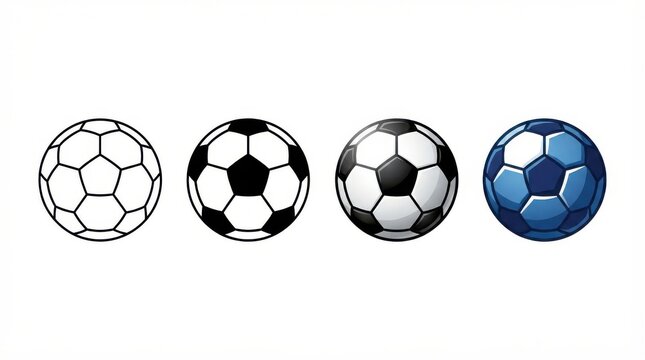 Set of four different soccer ball icons isolated on white background