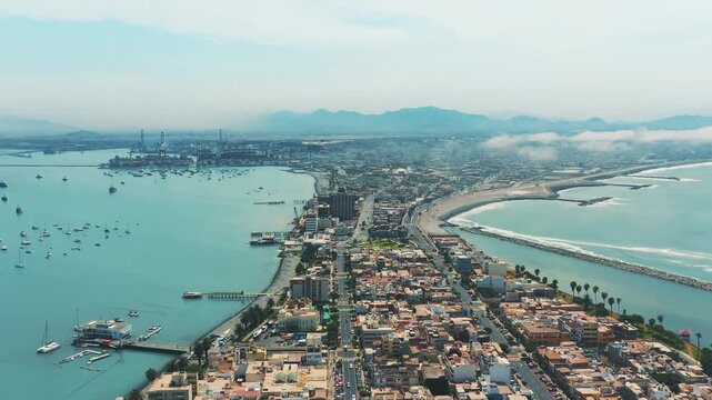 La Punta Peninsula Drone Panorama in Callao in Lima, Peru
