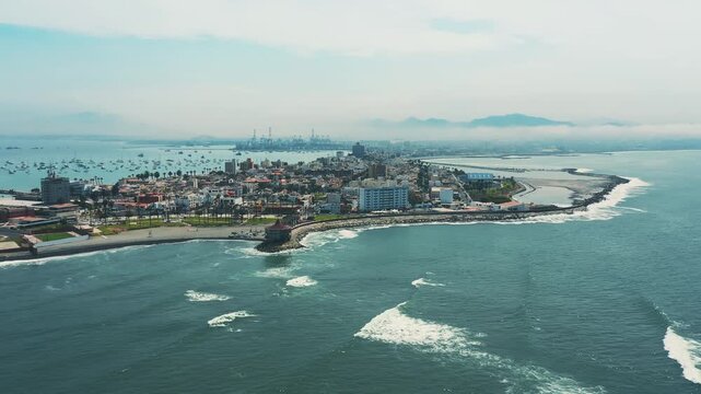 La Punta Peninsula Drone Panorama in Callao in Lima, Peru