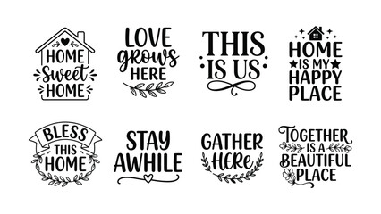 Fototapeta premium Home Sweet Home Inspirational Sayings with Househouse Illustrations Transparent Background