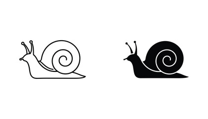 Snail vector icon isolated on white Black and white outline line art and solid glyph silhouette © VisionGrafix