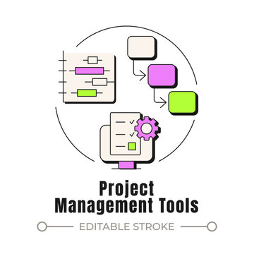 Project management tools neubrutalism concept icon. Strategic task management systems. Modern workflows and organization. Trendy neo-memphis vector illustration. Circular contemporary flat design