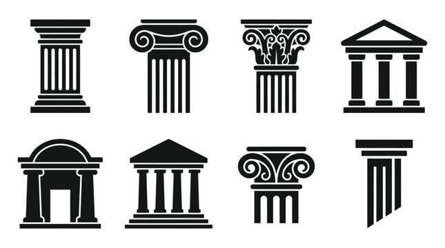 Architectural column and pediment silhouettes on a white background silhouette
