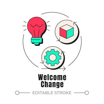 Welcome change neubrutalism concept icon. Adaptive workplace culture. Driving agile strategic growth. Operational synergy. Trendy neo-memphis vector illustration. Circular contemporary flat design