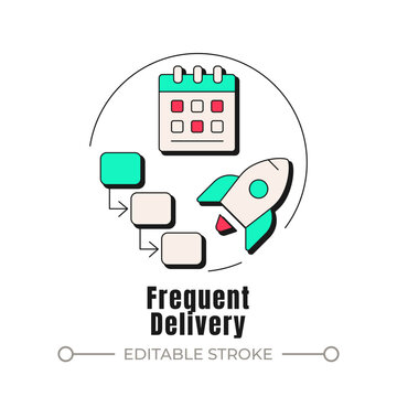 Frequent delivery neubrutalism concept icon. Agile software development lifecycle. Software deployment workflow strategy. Trendy neo-memphis vector illustration. Circular contemporary flat design