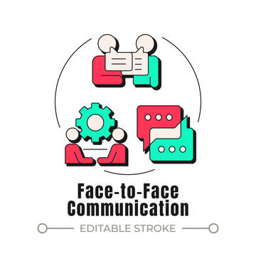 Face to face communication neubrutalism concept icon. Workplace relationship building. Collaborative team culture. Trendy neo-memphis vector illustration. Circular contemporary flat design