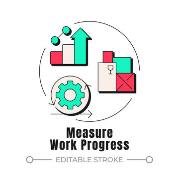 Measure work progress neubrutalism concept icon. Agile project tracking frameworks. Data driven performance metrics. Trendy neo-memphis vector illustration. Circular contemporary flat design