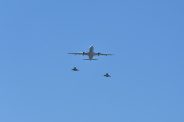Fototapeta premium French Air Force aircraft formation during Bastille Day rehearsal in Paris, France, July 9, 2026