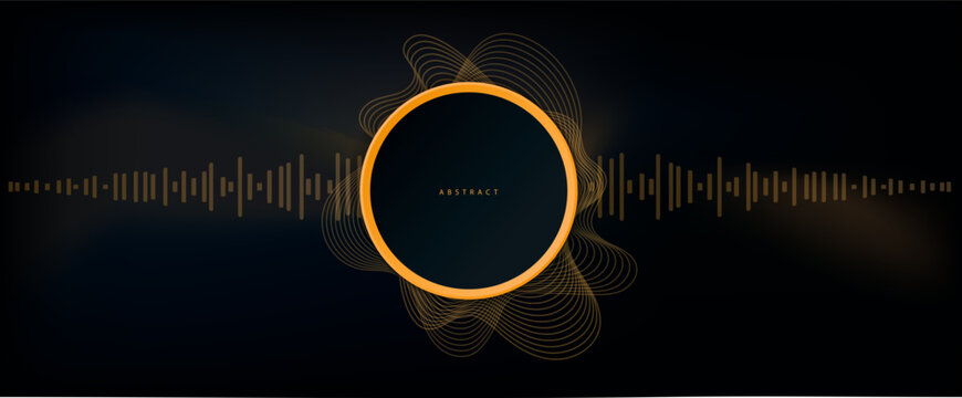 Digital gold background. Abstract equalizer with a circle. Luxury black and gold vector background. Vivid modern gradient for banner. 