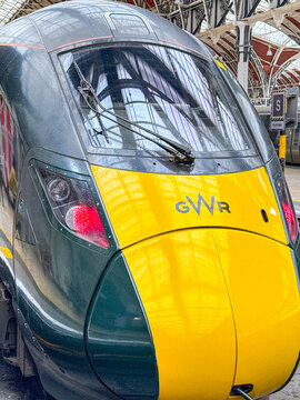 London, England, UK - 16 May 2026: Close up view of a Class 800 high speed train at one of the platforms at London Paddington railway station. The train is operated by GWR Great Western Railway.