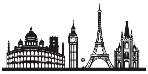 Black and white of famous european landmarks architecture © AX